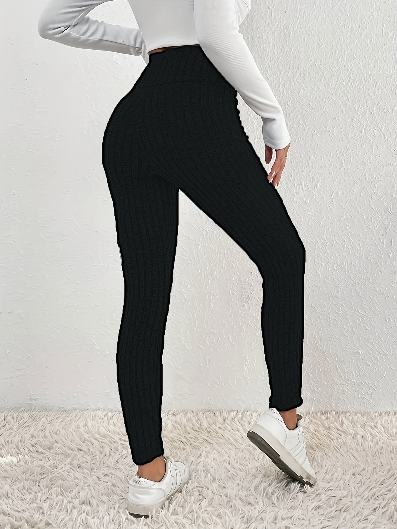 Ribbed High Waist Pants, Casual Skinny Pants For Spring & Fall, Women's Clothing
